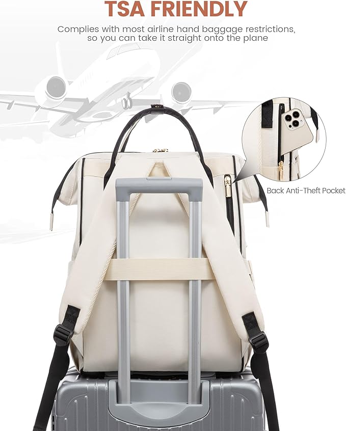 LOVEVOOK Laptop Backpack for Women 17.3 Inch, Travel Backpack with USB Charging Port Large Capacity Laptop Bag, Waterproof Bag for Business College Airline Approved Work Backpack(White Black)
