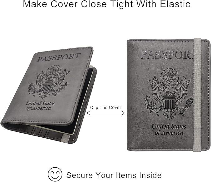 WALNEW Passport Holder for Travel, RFID Passport Cover Wallet for Women Men, PU Leather Passport Book Card Holder Case with Pen (Upgraded, Upgraded-Gray)