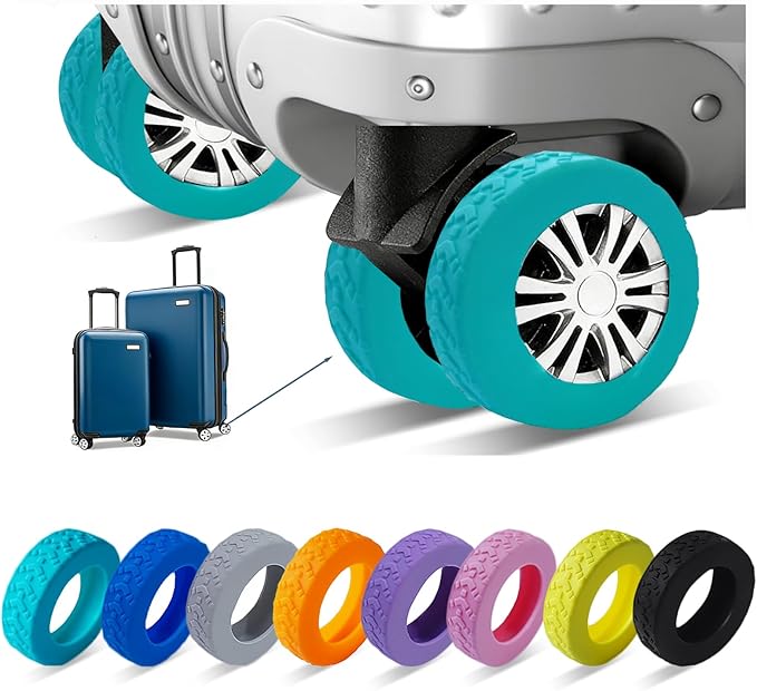 Luggage Wheel Covers, Luggage Wheel Protector Covers for 2-2.4 inches Wheels Suitcases，Anti-Scratch & Noise Reduction Design, Silicone MaterialDurable Travel Case Accessories (8, Green)