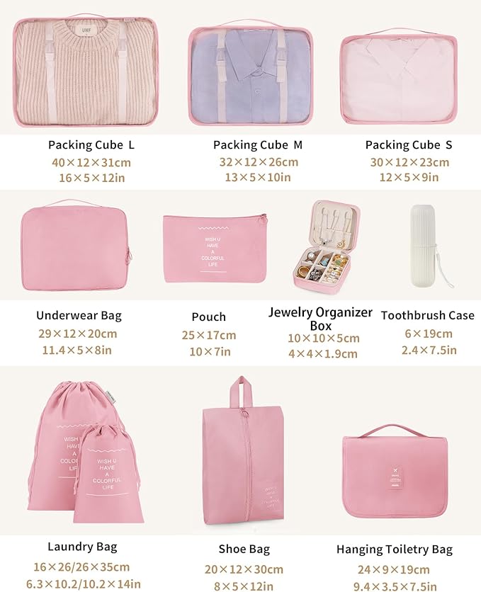 Packing Cubes 11 Set, Suitcase Organizers, Luggage Organizer Bags, Packing Cubes for Travel, with Toiletry Bag, Travel Essentials,Pink