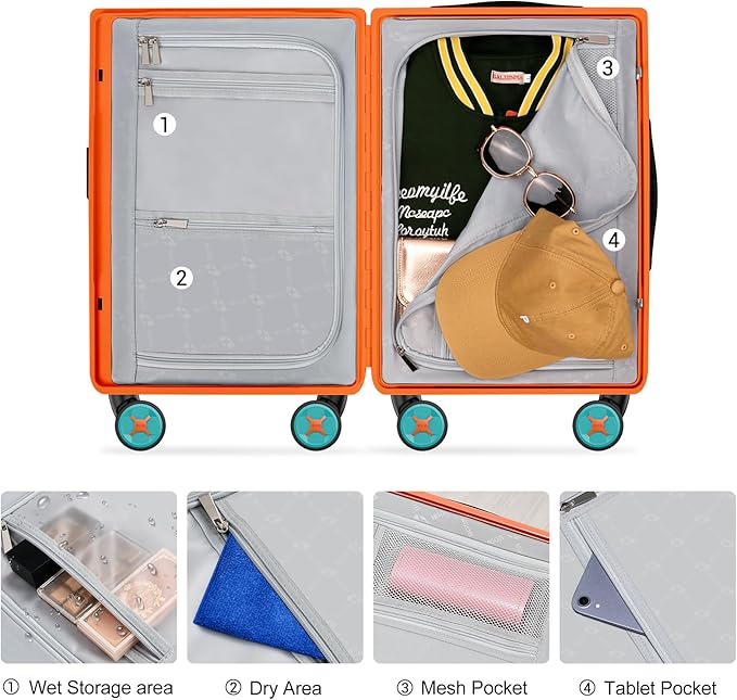 20 Inch Carry-on Luggage Zipperless for Women, Hardside Rolling Suitcase with Spinner Wheels & TSA Lock,PC Lightweight Carry on Luggage Airline Approved 22x14x9 Hard Shell