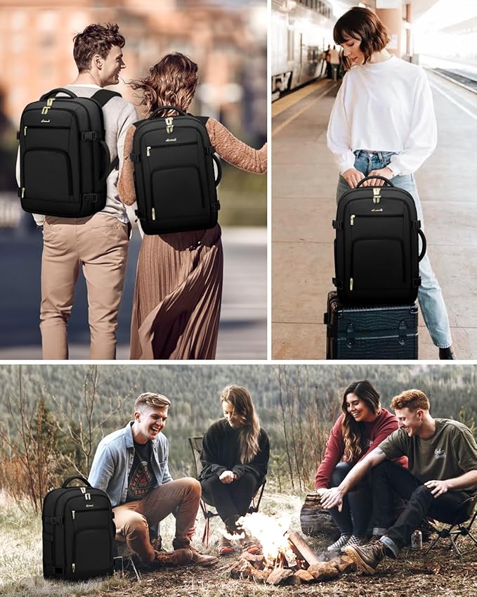 LOVEVOOK Carry on Backpack, 50L Large Travel Backpack For Airplanes, TSA Personal Item Travel Bag, Waterproof Daypack Fits 18 Inch Laptop, Business Weekender Overnight With 3 Packing Cubes, Black