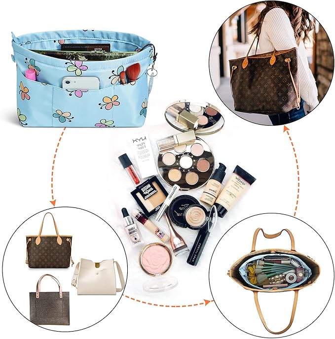 Vercord Premium Nylon Purse Organizer Tote Handbag Insert Organizers Bag in Bag Zipper 13 Pockets 5 Sizes