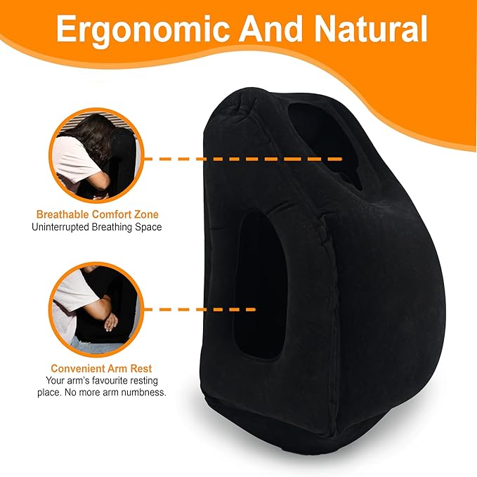 Skyrest®️ Inflatable Travel Pillow for Buses, Comfortably Support Head, Air Pillow for Sleeping to Avoid Neck, Lumbar and Shoulder Pain, Pillows for Airplanes Buses Cars Office (Black)