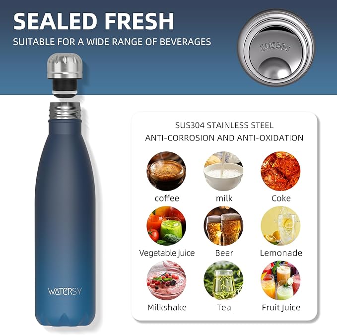 WATERSY Stainless Steel water bottles,17oz/500ml Insulated Water Bottles,Blue Green metal water bottle Keeps Drink Cold and Hot,BPA Free kids water bottles for School,Gym,Travel,Sports