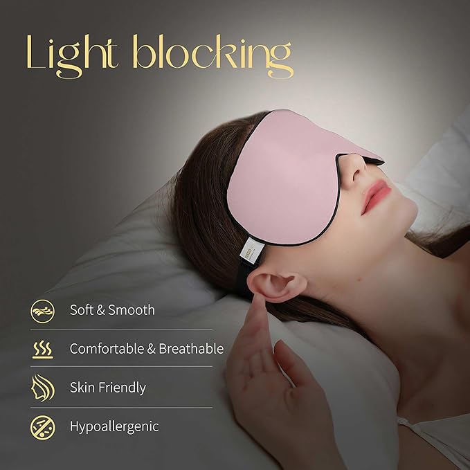 ZIMASILK 100% Mulberry Silk Sleep Mask with Adjustable Strap, Super-Smooth Soft Natural Silk Eye Mask for Sleep, Multiple Color Options (Pink)