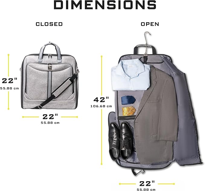 ZEGUR Premium Suit Garment Bag Carry On - Hangs 4 Suits - Travel & Business with Shoulder Strap and Laptop Compartment