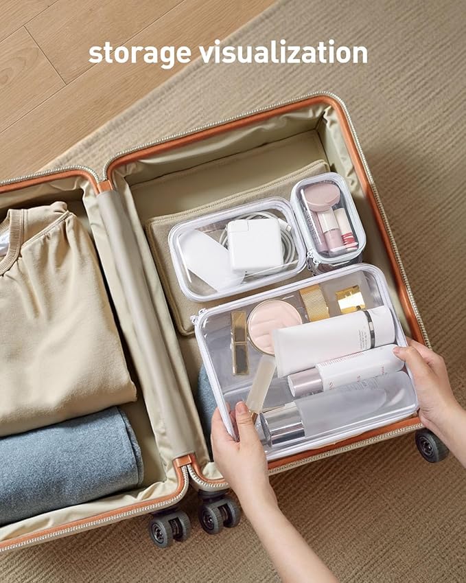 CoiiJoii Zippered Pouch Hard, Clear Zippered Hard Pouch, Stackable Storage Bins, Portable Clear Bin Zipper (White, Large-6pcs)