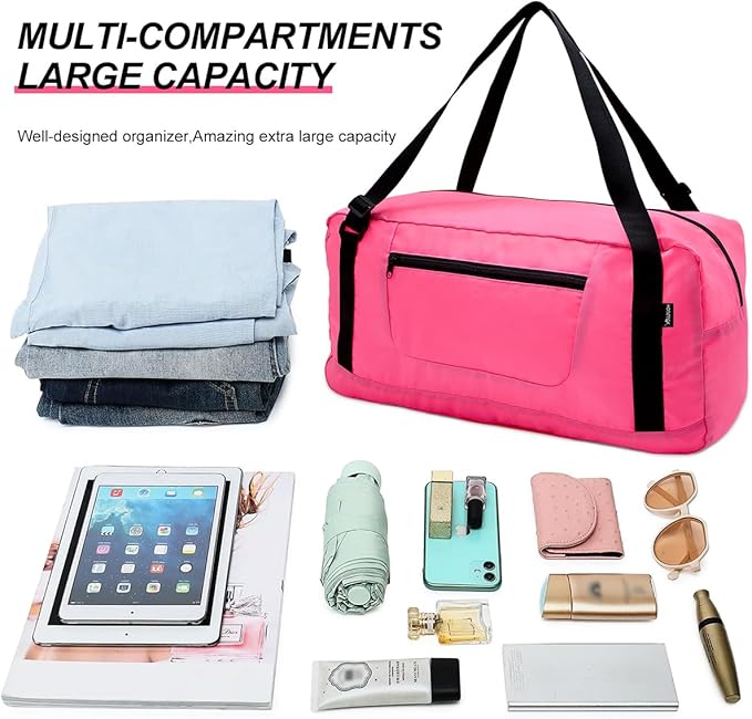 HOLYLUCK Foldable Travel Duffel Bag For Women & Men Luggage Great for Gym - pink