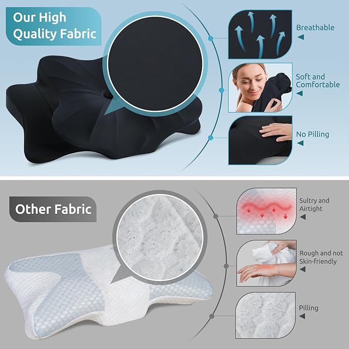 DONAMA Cervical Pillow for Neck and Shoulder Pain Relief, Cooling Contour Memory Foam Pillow, Dual-Height Ergonomic Neck Support Pillow for Side Back Stomach Sleepers with Removable Pillowcase