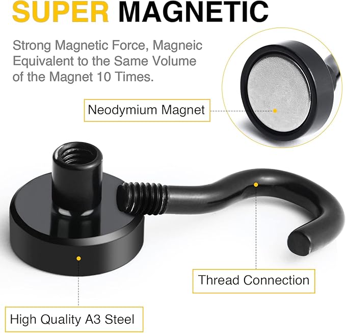 DIYMAG Magnetic Hooks, 30Lbs Facilitate Hook Neodymium Magnet Hooks with Nickel Coating for Cruise，Kitchen, Home, Workplace, Office and Garage etc, 10 Packs (Black)