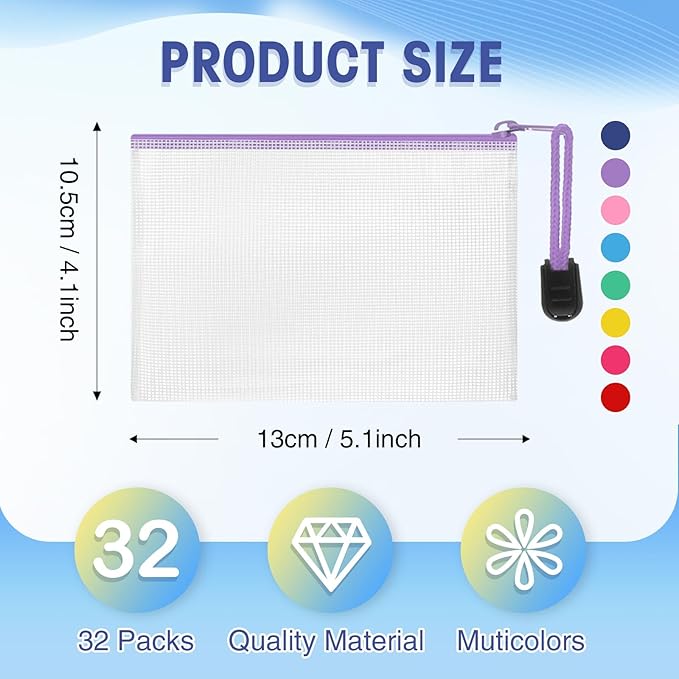 Jetec 32 Pcs Mesh Zipper Bags Toy Storage Bikini Organizer Bag Bolsas Para Guardar Trajes De Bano Waterproof Zipper Reusable Pouch Puzzle Multipurpose for Storage Office(Cute Color,5.1 x 4.1 Inch)