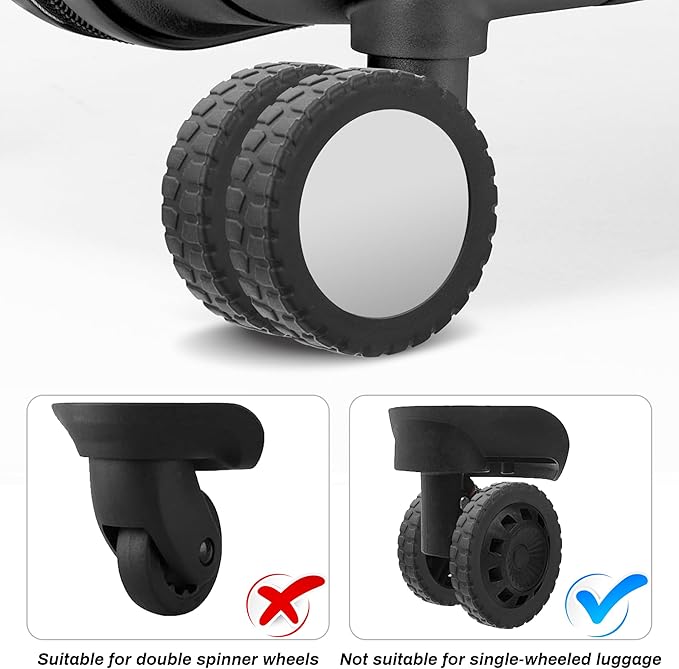 8PCS Luggage Wheel Protector Covers, Silicone Spinner Wheel Covers for Carry On & Rolling Suitcases, 2–2.4 inch Wheels, Quiet Rolling Anti-Noise, Protect Floors & Wheels, Black