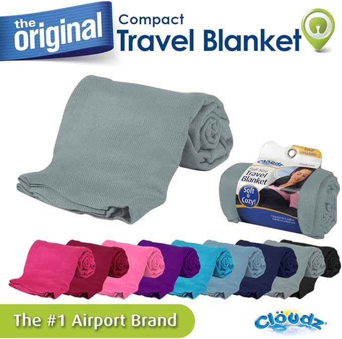 Cloudz Cozy Compact Airplane Travel Blanket for Your Flight, Car, Camping, Home or Comforting Warmth Anywhere! - Charcoal