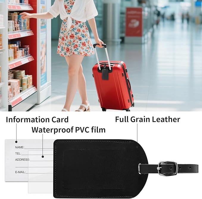 Ringsun Genuine Leather Luggage Tag for Suitcases ID Tags Bag Tags for Luggage (4 Pack)