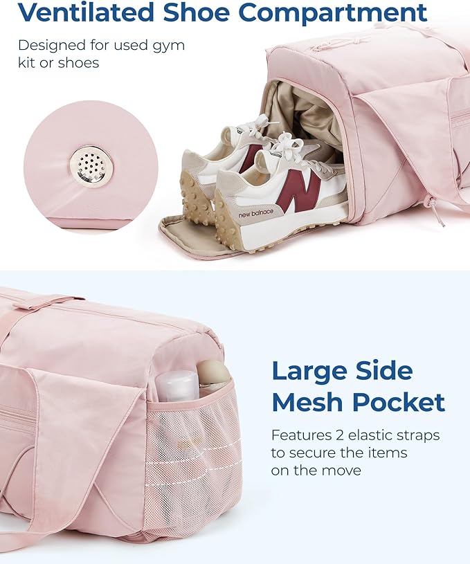 BAGSMART Gym Bag for Women, Lightweight Duffel with Shoe Compartment, Tote Bag with Wet Pocket for Yoga Travel, Camel