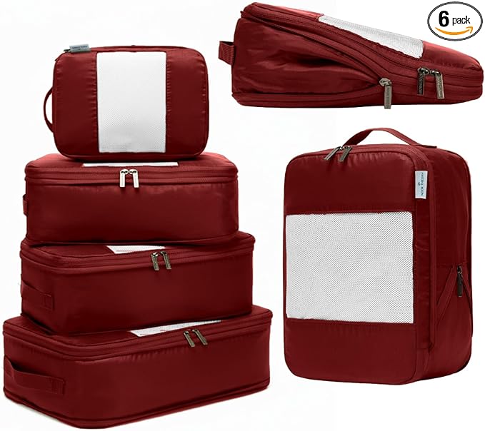 6-Pack Large Compression Packing Cubes for Travel - Lightweight Compression Packing Cube Set, Water-Resistant Luggage Organizer Bags & Suitcase Organizers, Travel Cubes for Carry-On, Checked Luggage