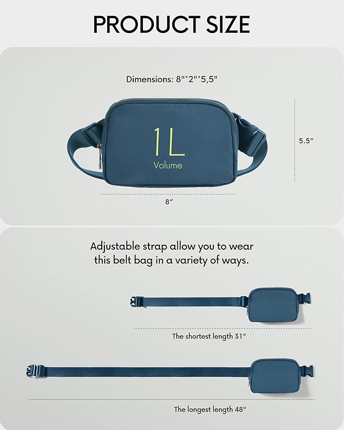 ODODOS Unisex Mini Belt Bag with Adjustable Strap Small Fanny Pack for Workout Running Traveling Hiking, Navy Blue