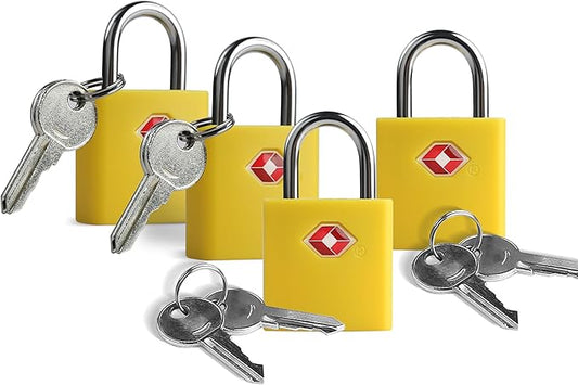 TSA Locks for Luggage, Keyed Alike Luggage Locks TSA Approved 4 Pack, Small Padlock with Key, Padlocks with Keys for Suitcase, Backpack, Bag Zipper, Tool Box, Case, Travel Essentials