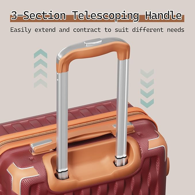 Melalenia Suitcase Sets 6 Piece Hard Shell Carry on Luggage with Spinner Wheels and TSA Lock, Lightweight Travel Backpack for Women, Men, Red Brown