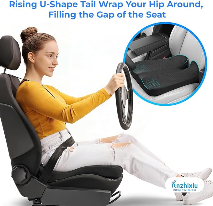 Heightening Car Seat Cushion for Better View- Seat Cushion for Car Reduces Lower Back Pressure& Support Spine- Truck Seat Cushion for Long Trip-Black