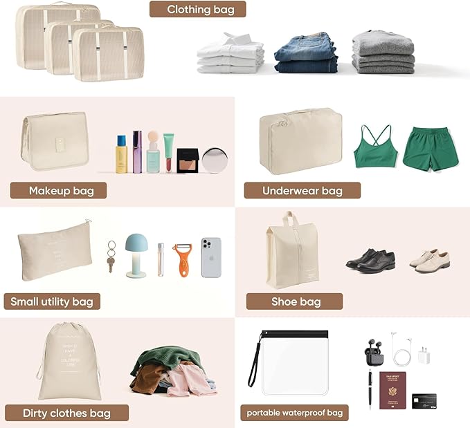 9 Set Packing Cubes for Suitcases Travel Luggage Sets Packing Organizers, Travel Organizer Bags Luggage Organizer with Shoe/Tioletry/Laundry Bag