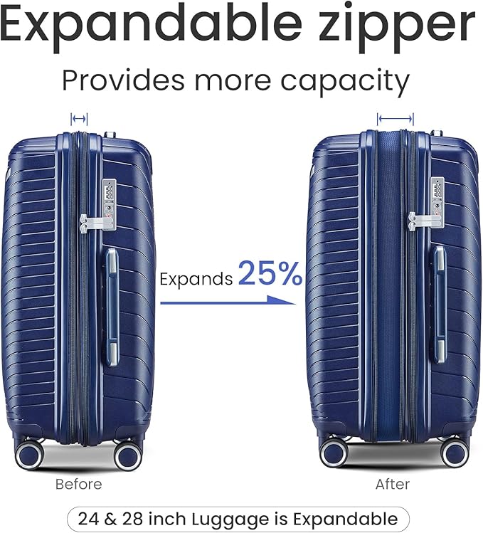4 Piece Expandable Hardshell Pink Luggage Sets with Spinner Wheels, Lightweight Travel Suitcase Set with TSA Locks, 20 inch Carry On for Women (Navy Blue, 4 Piece Set)