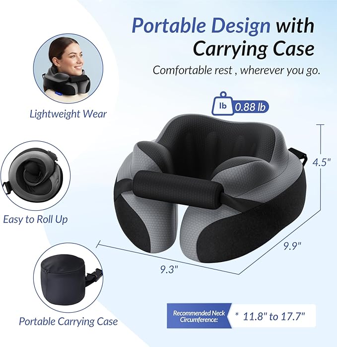 ZIKEE Ergonomic Travel Neck Pillow for Airplane, Dual-Hold Design to Stabilize Head and Neck on Flights, Ear-Free Memory Foam Airplane Travel Pillow, Quality Carrying Case, Breathable & Washable Cover
