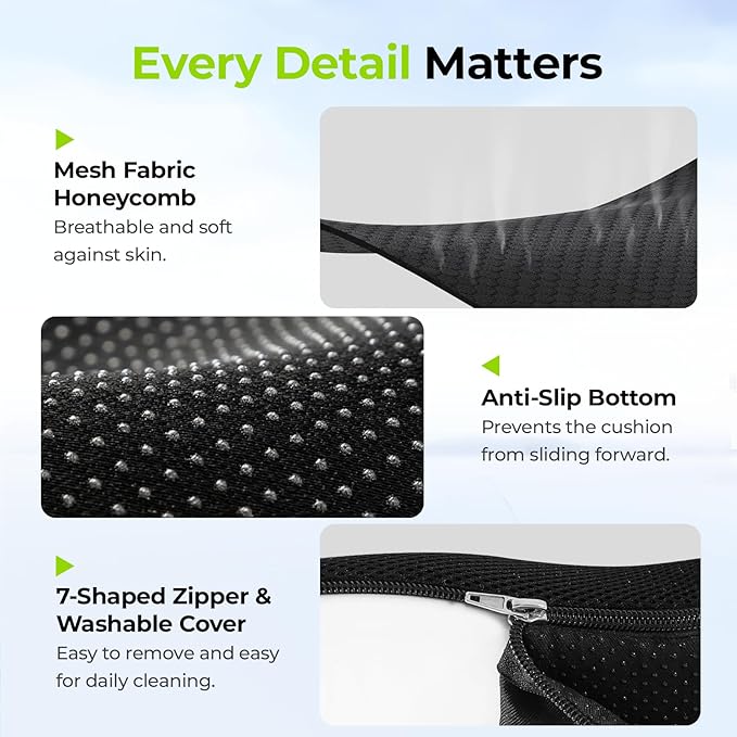 AUVON Ergonomic Donut Pillow Seat Cushion for Hemorrhoid & Tailbone Pain Relief, Thick Memory Foam Chair Cushion with Firm Support for Coccyx, Sciatica, Pressure Sores, Pregnancy, Postpartum Recovery