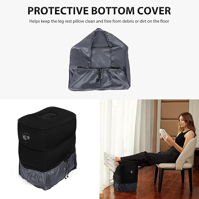 Inflatable Foot Rest Pillow for Travel, Kids/Adults Airplane Travel Pillow Kids Bed-Adjustable Height Cushions,for Kids to Sleep While Traveling,Suitable for Car,Office,Home,Travel (Black)