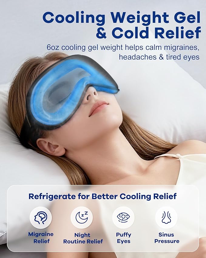 3D Weighted Cooling Gel Eye Mask for Sleeping, FSA Eligible Items HSA, 6oz Gel-Weighted Sleep Mask, 100% Blackout, Gentle Pressure & Cold Relief for Migraine, Ice Cold Gel for Puffy Eyes, Eye Care