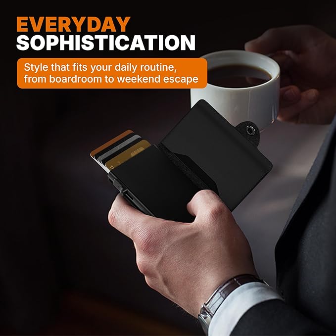 Conceal Plus Card Blocr Pop Up Wallet for Men - Slim Metal RFID Blocking Card Holder (4-6 Cards Ejector) - Minimalist Smart Front Pocket Wallet with Internal Cash + ID Storage