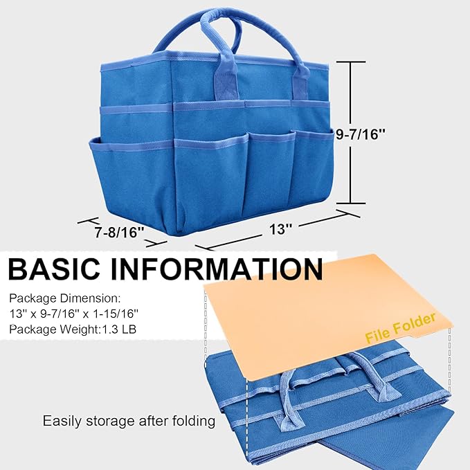 Cupohus Art Organizer Craft Storage Tote Bag with Pockets and Handles, Oxford Fabric Carrying Caddy for Teacher, Officer, Artist, Traveler, and more –Blue