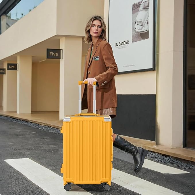 AnyZip Luggage PC+ABS Aluminum Frame Zipperless Checked Luggage Hard Shell Suitcase with TSA Lock Double Spinner Wheels 28 Inch Orange