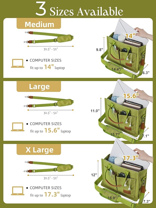 FIORETTO Canvas Tote Bag for Women with Zipper Closure & Individual Compartments for Work College for Teacher & Nurse