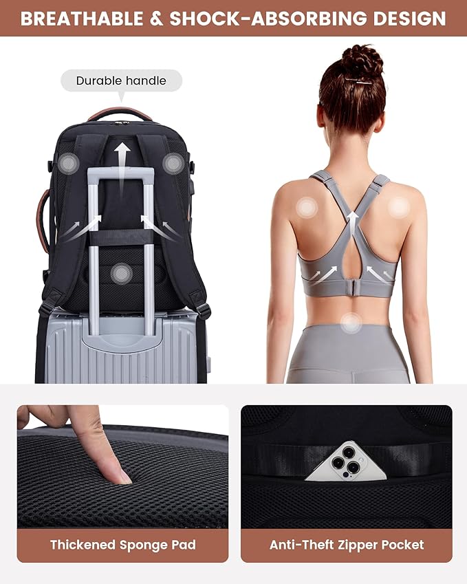 LOVEVOOK Large Travel Backpack for Women, TSA Carry on Backpack for Airplanes, 50L Personal Item Travel Bag for Women fits 17" Laptop,Waterproof Carry on Bag Airplane Approved with 3 Packing Cubes