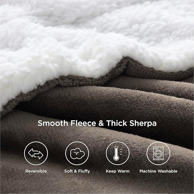 Bedsure GentleSoft Sherpa Fleece Twin Size Blanket for Couch, Non-Heated, Thick and Warm Throw for Women and Men, Soft Fuzzy Plush Twin Blanket for Winter, Brown, 60x80 Inches