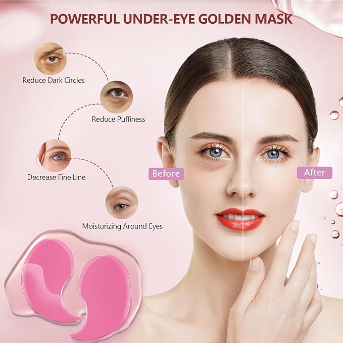 60 Pcs Pink Under Eye Patches, 30 Pairs Undereye Mask for Puffy Eyes Dark Circles Treatment, Collagen Gel Pads Hydrating for Eye Bags Puffiness Wrinkle, Women Men Beauty Skin Care Products
