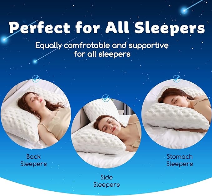 Cooling Side Sleeper Pillow for Neck and Shoulder Pain, Luxury Shredded Memory Foam Curved Bed Pillows for Sleeping Set of 2- Adjustable Queen Size- Washable Cover Crescent White