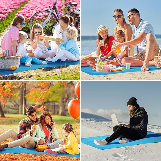 Ainiv Picnic Blanket, Mini Pocket Beach Mat 55.1 x 70.8IN (3-5 People) Foldable, Lightweight Waterproof Sand Free, Foldable Thin Ground Sheet for Outdoor Camping Hiking Travel - with Hand Strap