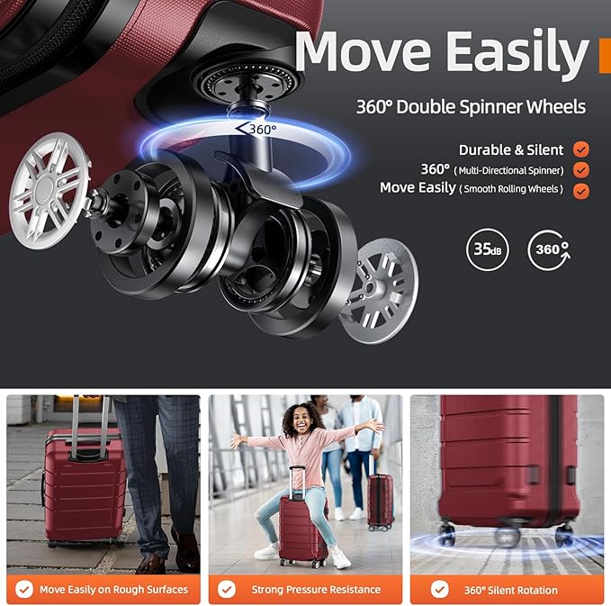 SHOWKOO Luggage Sets 3 Piece Expandable 100% PC Durable Hardshell Suitcase with Wheels TSA Lock Lightweight Wine Red