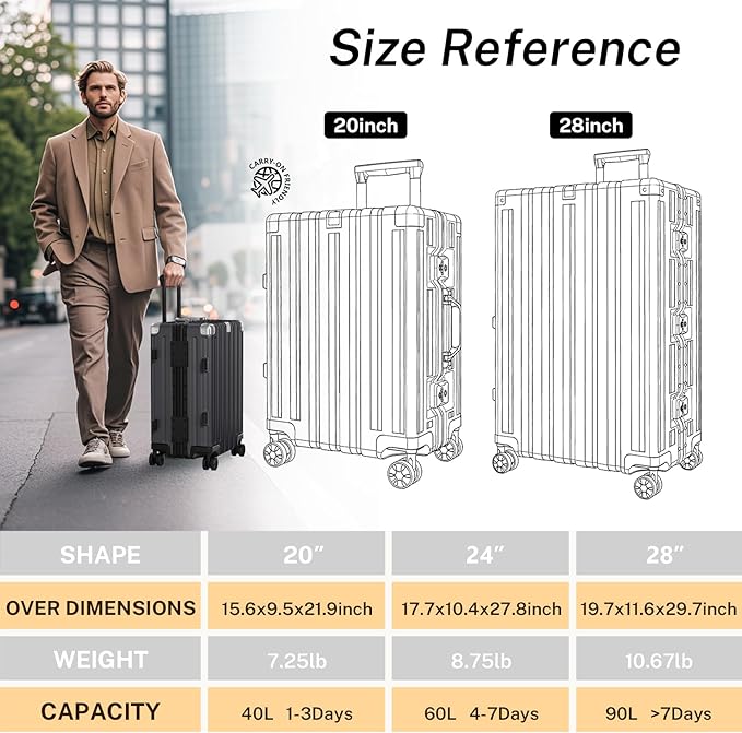 Krute Zipperless Luggage 24 Inch Aluminum Frame Suitcase with Spinner Wheels PC+ABS Hardide Checked Luggage TSA Approved