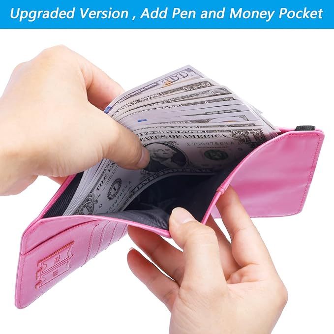 Passport Holder Cover Wallet Travel Essentials RFID Blocking Leather Card Case International Must Haves Travel Accessories for Women Men(113#Pink)