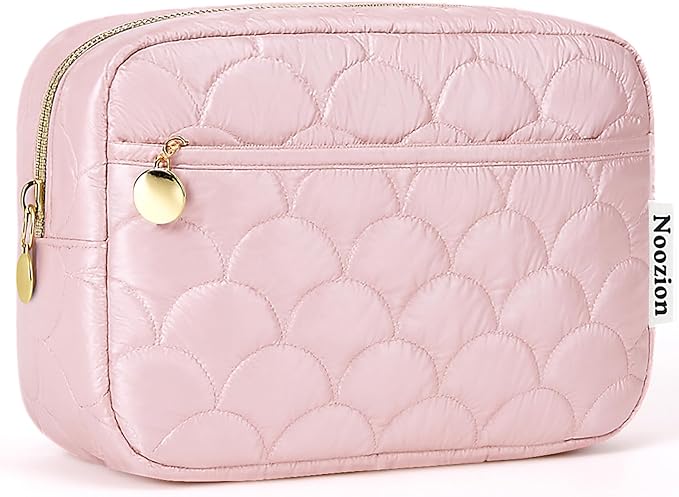 Noozion Makeup Bag Travel Toiletry Bag, Puffy Padded Cosmetic Bag for Women, Makeup Organizer Case, Wide-open Pouch Purse, Travel Essentials