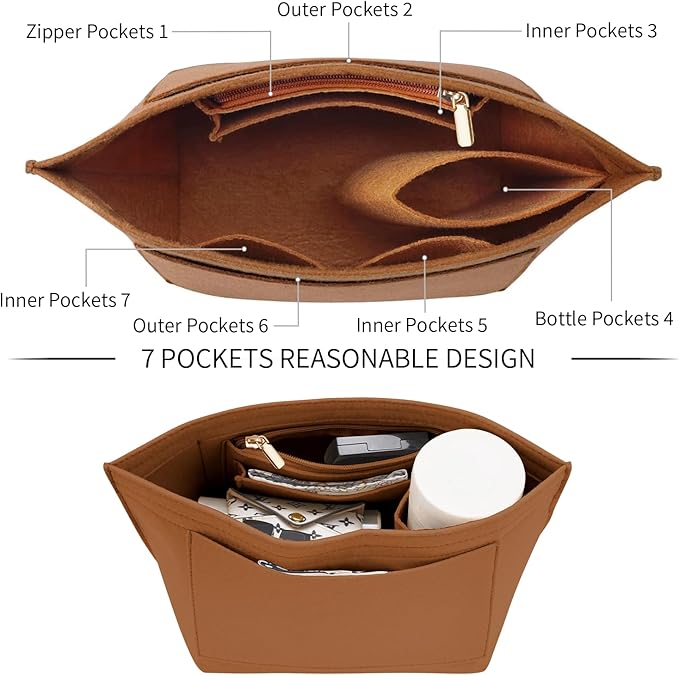 LOUKAYCCI Purse Organizer Insert for Le Pliage Small Handbags Insert Organizer (Brown, Small)