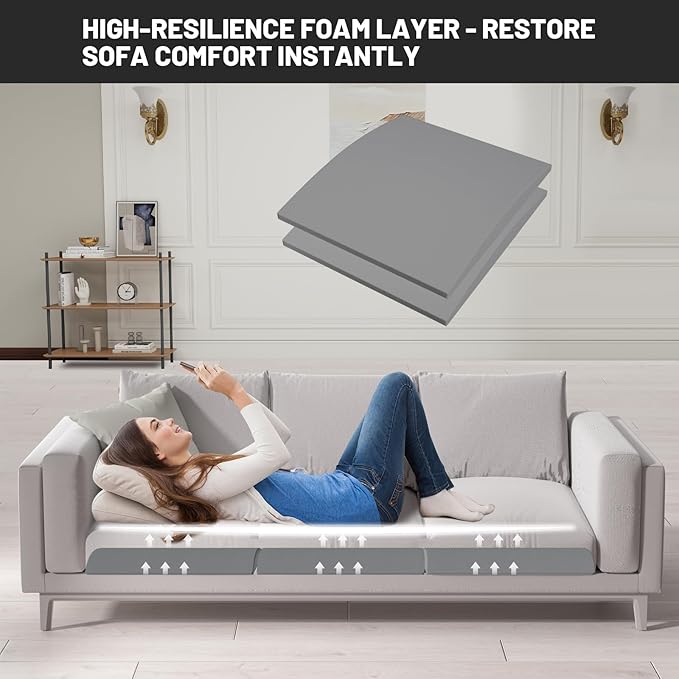 Couch Cushion Support for Sagging Seat, 20"x20"x2" 40D High Density Curved Foam Sofa Cushion Support, Under-Cushion Sag Repair,Grey Set of 2