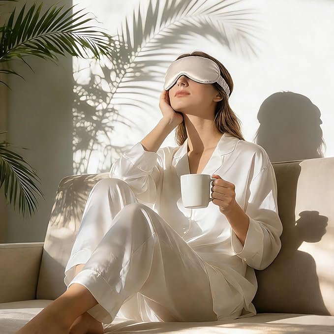 ZIMASILK Adjustable 100% 22 Momme Mulberry Silk Sleep Mask for Sleeping, Filled with Premium Mulberry Silk, Softest & Breathable Eye Sleeping Mask (Beige)