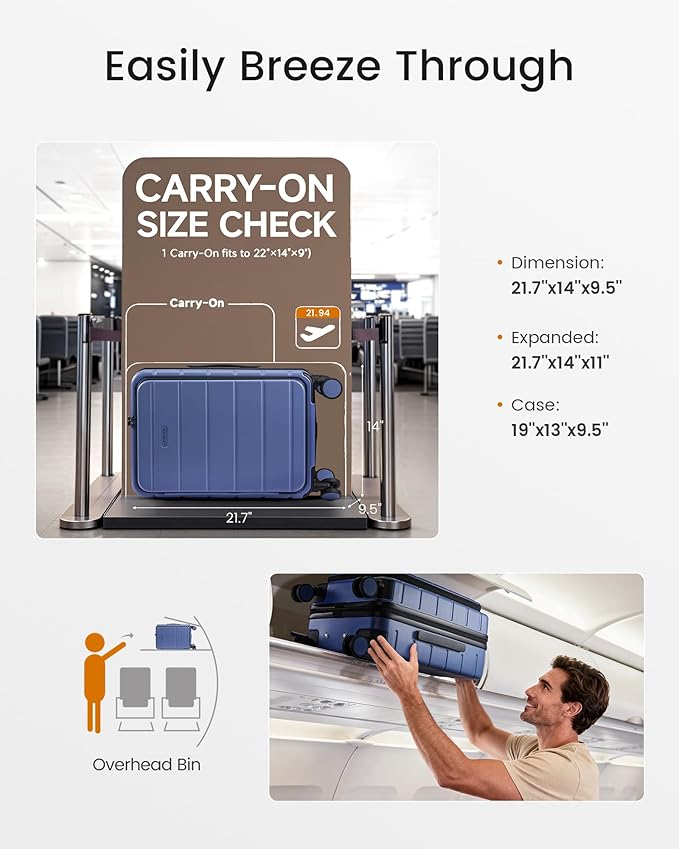 LOVEVOOK Carry On Luggage 22x14x9 Airline Approved with Spinner Wheels, 20 Inch Small Carry On Suitcase with TSA Lock, Expandable Hard Shell Suitcases for Men Women