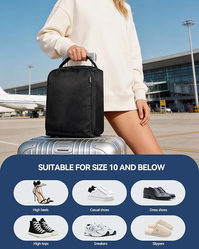 Gloppie Shoe Bags for Travel - Portable Shoes Storage Bag, Shoe Pouch, Shoe Packing Cubes for Men Women - Black