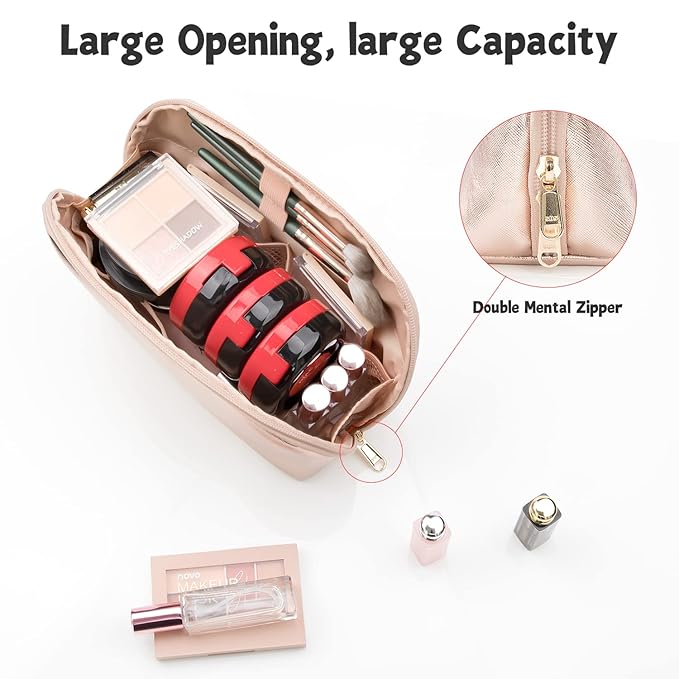 Ethereal Large Cosmetic Bag, Rose Gold Travel Makeup Bag Waterproof Makeup Organizer Bag Portable Makeup Bag Purse Small Toiletry Bag for Women